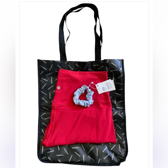 lululemon athletica Pants - Lululemon Bundle: High Rise Red Leggings 14, Uplifting Scrunchie & Recycled Bag